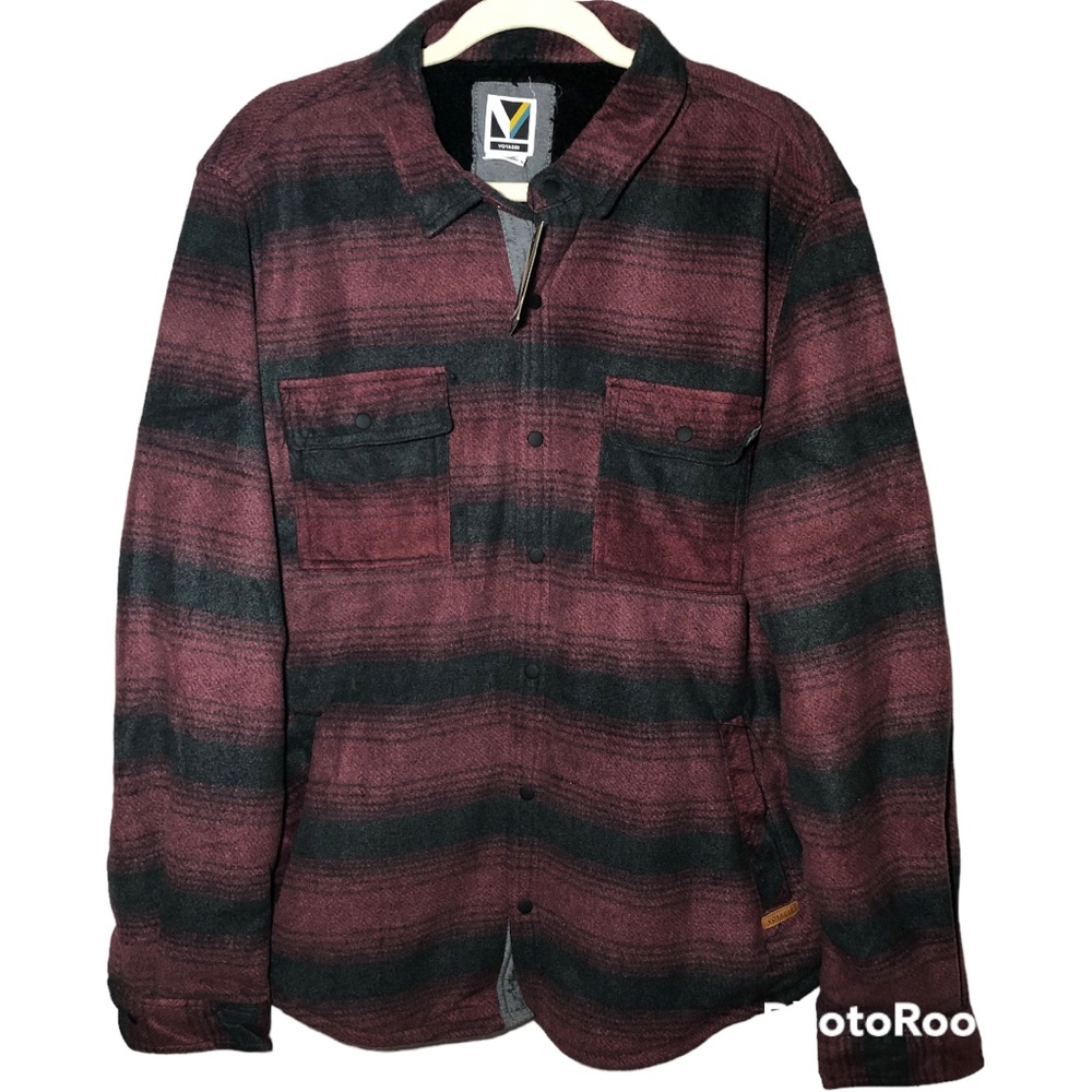 Voyager Mens Fleece Red Plaid Shirt Jacket Fur Lined Shacket L Nwt